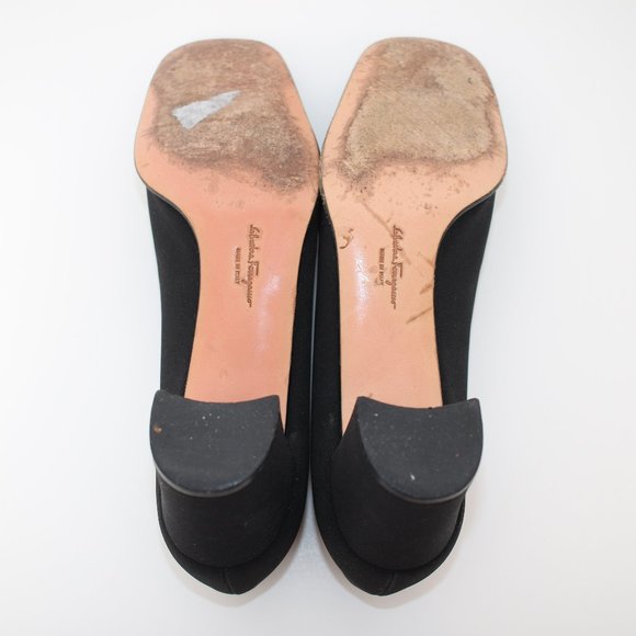 Salvatore Ferragamo Black Square Toe Fabric Pumps Sz 9 - Picture 7 of 9